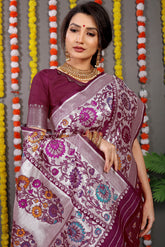 Regal Silver Zari Worked Maroon Heavy Banarasi Saree